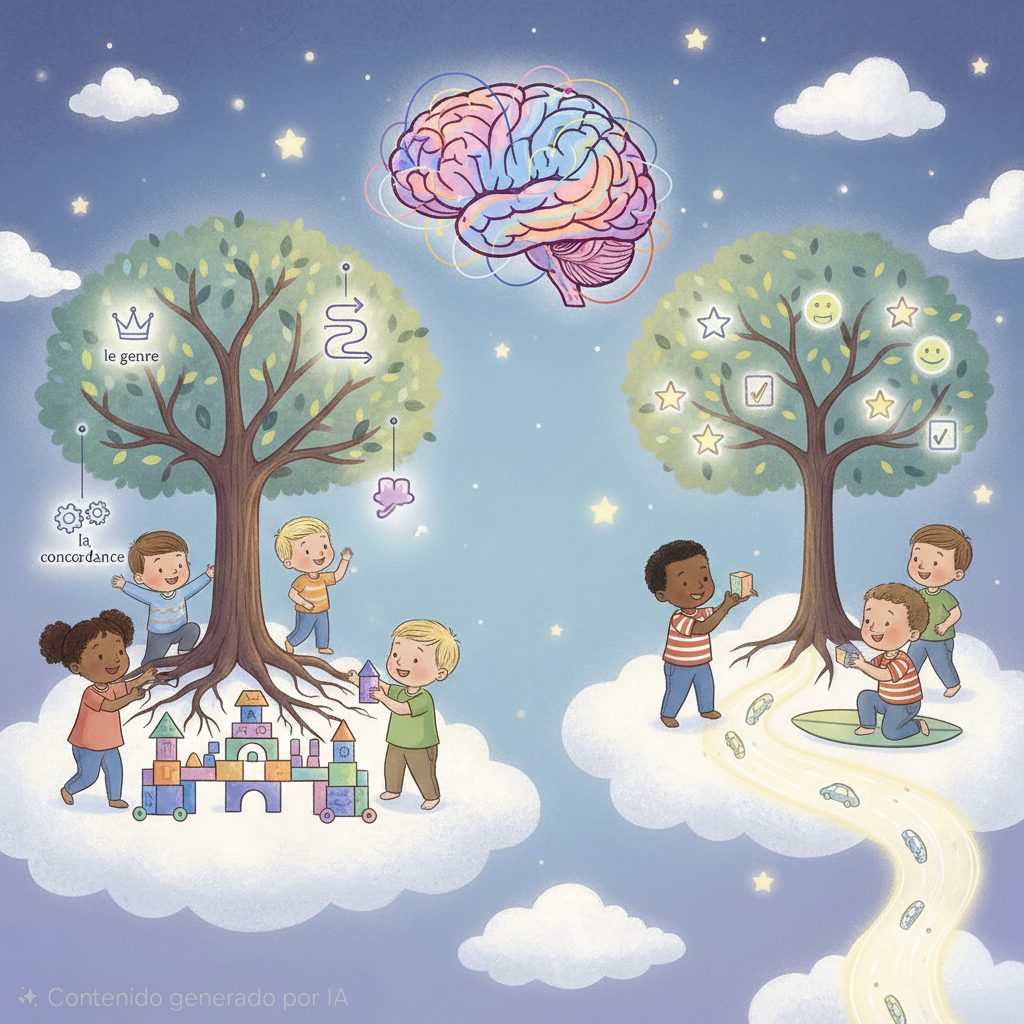 Niño pequeño aprendiendo francés en educación infantil de forma natural