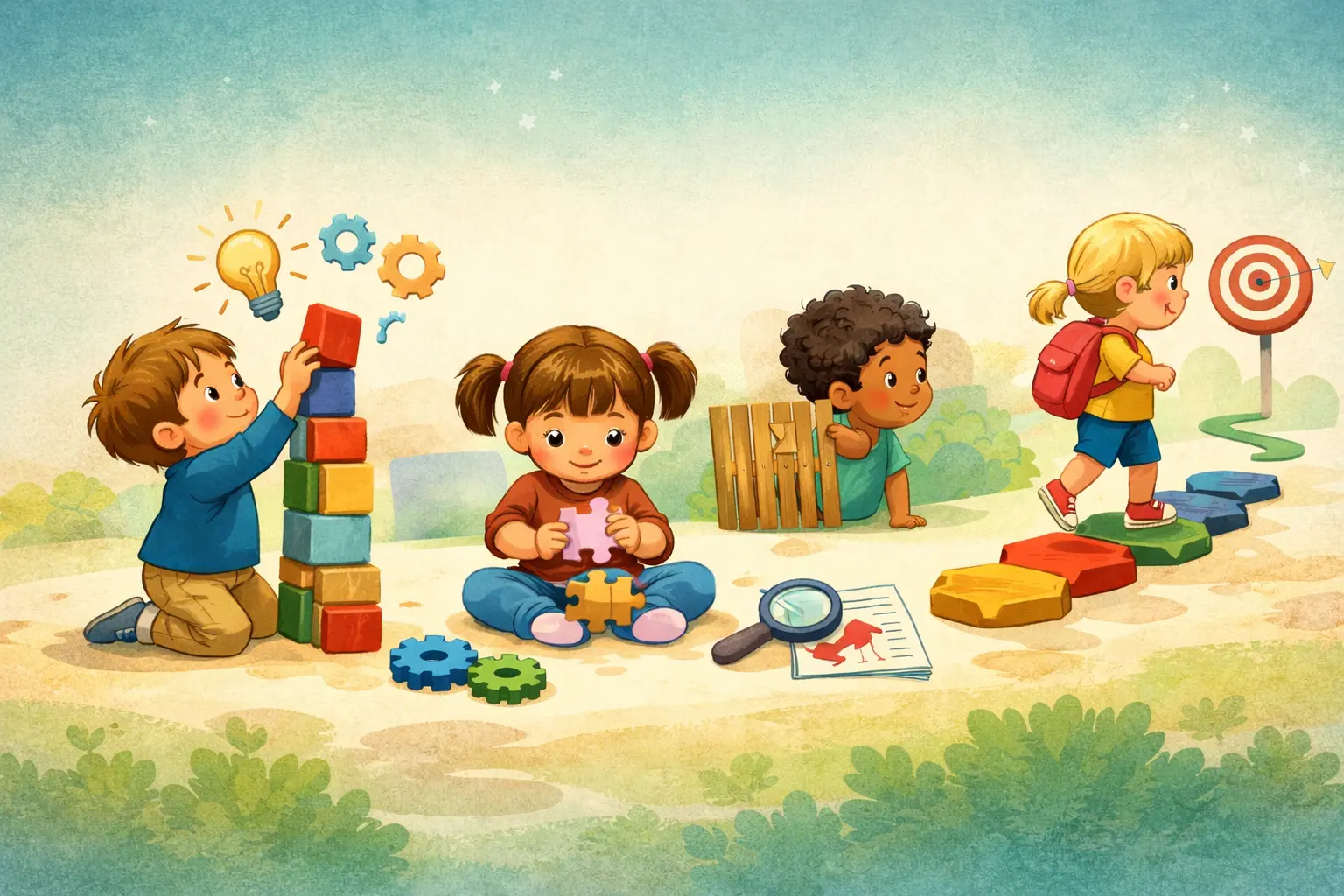 Niños pequeños desarrollando pensamiento y resolución de problemas en escuela infantil 0-3 en Canillejas Madrid